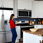 **Prompt:** A modern kitchen with stainless steel appliances, a smart refrigerator displaying a recipe, a person preparing food, fully clothed, appropriate attire, bright and inviting atmosphere, safe for work, perfect anatomy, natural proportions, professional photography, high quality, modest, family-friendly.
