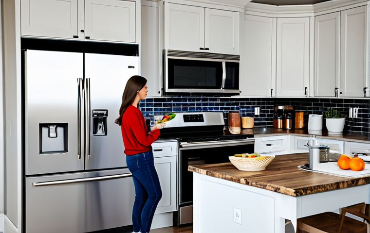 **Prompt:** A modern kitchen with stainless steel appliances, a smart refrigerator displaying a recipe, a person preparing food, fully clothed, appropriate attire, bright and inviting atmosphere, safe for work, perfect anatomy, natural proportions, professional photography, high quality, modest, family-friendly.