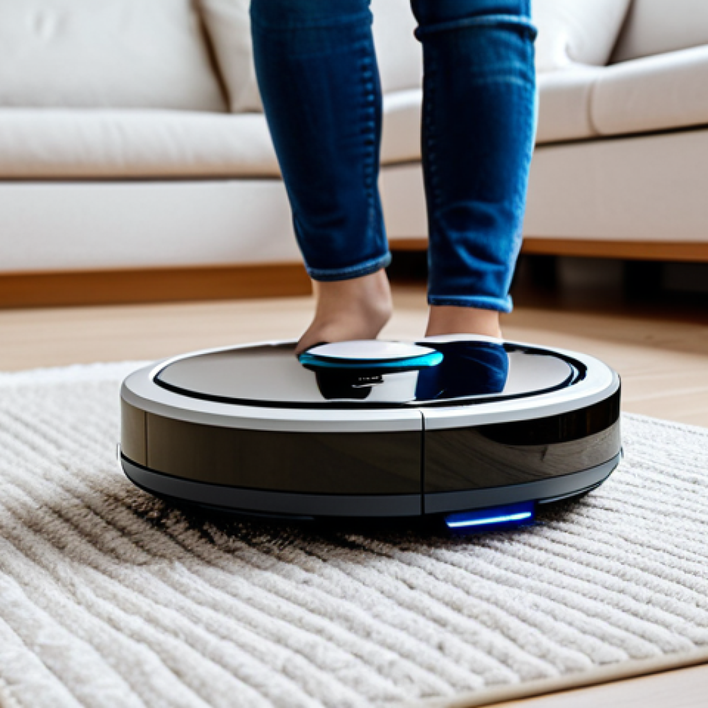 로봇공학 연구 동향 - AI-Powered Cleaning Robot**
"A modern home interior with a robotic vacuum cleaner efficiently clean...