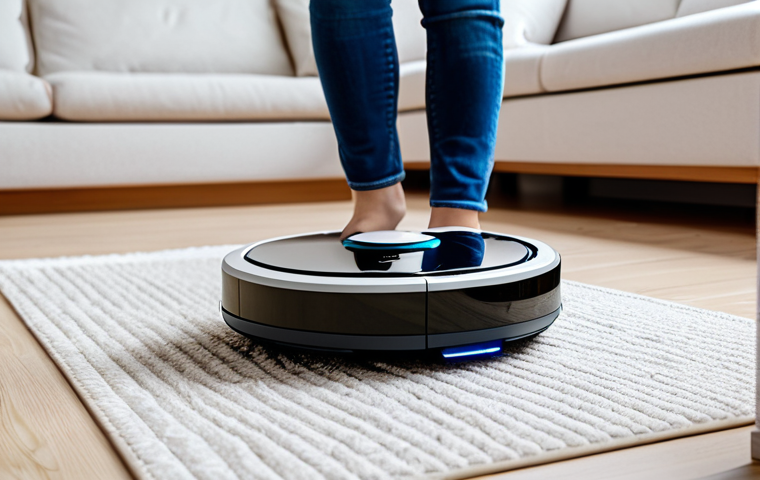 로봇공학 연구 동향 - AI-Powered Cleaning Robot**
"A modern home interior with a robotic vacuum cleaner efficiently clean...