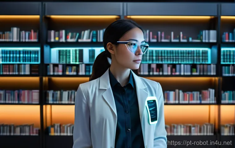 로봇공학 논문 검색 - **Prompt 1: Focused Researcher in a Futuristic Library**
    "A female researcher, professionally dr...