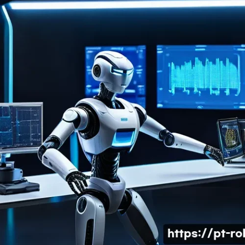 Home 32 로봇의 딥러닝 훈련 데이터 - A high-tech robotic laboratory scene showcasing a robot equipped with multiple advanced sensors, inc...