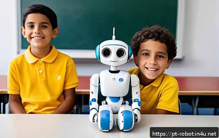 로봇을 활용한 특수 교육 - A modern classroom in Brazil featuring a diverse group of children with special educational needs, a...