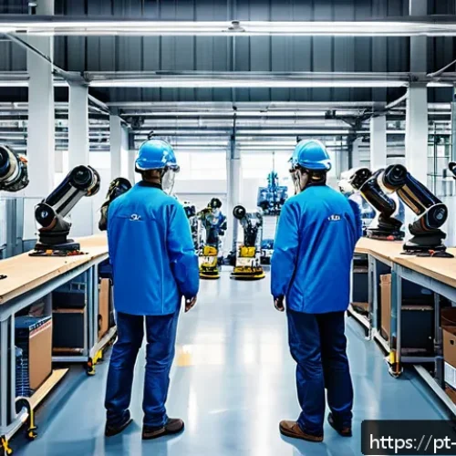 Home 30 로봇 인간 로봇 상호작용 - A modern industrial factory setting in São Paulo, Brazil, showcasing collaborative robots (cobots) w...